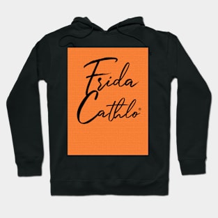 Orange Text B back Cat Frida Cathlo version of - Frida Kahlo Hoodie